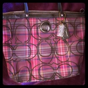 Coach Tartan Plaid Glitter Tote